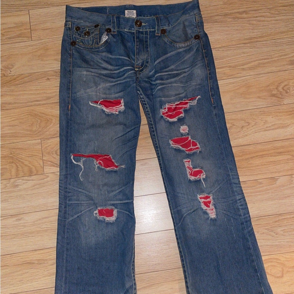 RARE True Religion jeans with Red Distressed Details bootcut Billy’s